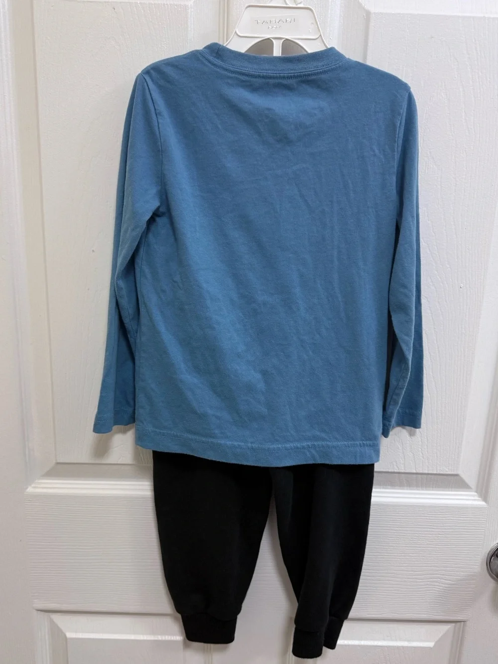 Nike Blue Long-Sleeve Graphic Tee with Black Joggers, Size 4T